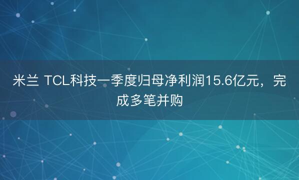 米兰 TCL科技一季度归母净利润15.6亿元，完成多笔并购